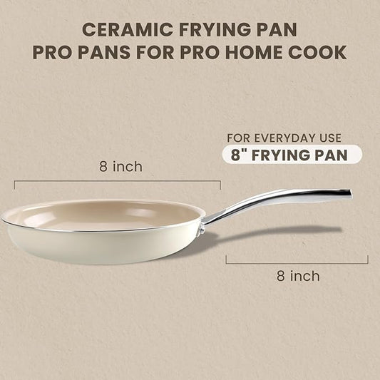 Kikcoin Small Frying Pan Nonstick, 8-Inch Ceramic Frying Pan Skillet, Non Toxic Cookware Cooking Pan with Stay Cool Handle, Egg Pan Omelet Pans, PFAS & PTFE & PFOA Free, Dishwasher & Oven Safe