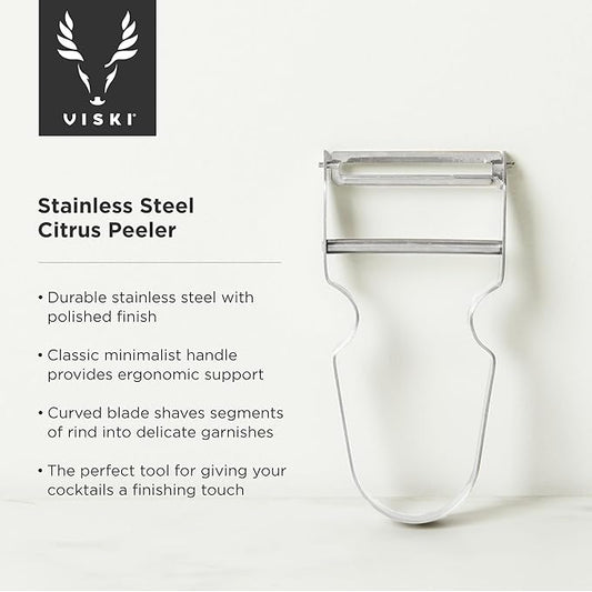 Viski Citrus Peeler Tool, Fruit Peeler for Cocktails, Bar Peeler Stainless Steel, Lemon Peeler, Professional Grade Cocktail Peeler, Bartender Tools
