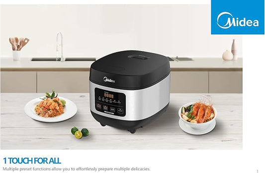 Midea Rice Cooker Slow Cooker Multi Cooker 10 Cup with Steamer Basket For Rice Food Vegetable Egg Automatic Keep Warm LED Digital Control (Black)