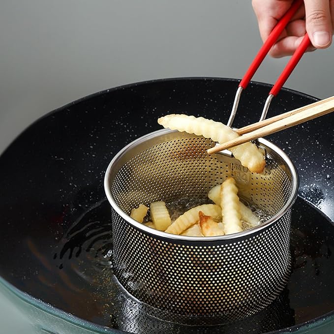 2 Packs Pasta Strainer with Removable Handle Stainless Steel Spaghetti Noodle Strainer Deep-Frying Food Filter Basket Pasta Mesh Drainer for Home Restaurant Washing Draining Boiling Steaming