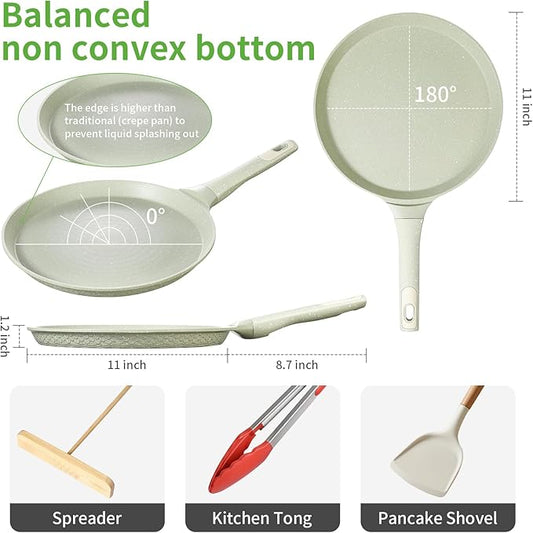 Xuanying Nonstick Crepe Pan, Coating Induction Compatible Skillet Griddle | Dosa Tawa Pan for Roti, Tortillas & Pancakes | Eco-Friendly 100% Free PFOA,PFAS, Lightweight with Cool-Touch Handle