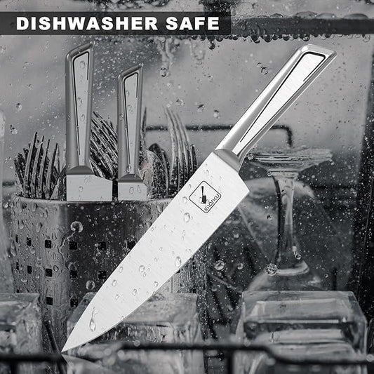 imarku 14-Piece Knife Set with Block, Built-in Sharpener, High Carbon Stainless Steel Kitchen Knives, Dishwasher Safe, Rust Resistant, Non-Slip Handle – Gift for Home Cooks & Chefs, White