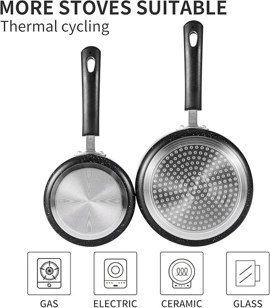 RATWIA Nonstick Saucepan Set - 1 Quart and 2 Quart,Ultra Non Stick Sauce Pan Small Pot with Glass Lid,Great for Home Kitchen Restaurant,Black