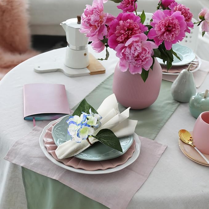 6 Pcs Artificial Hydrangea Napkin Rings Spring Summer Napkin Ring Holder Boho Floral Rustic with Artificial Leaves for Weddings Dinner Spring Summer Gathering Table Decoration (Hydrangea)