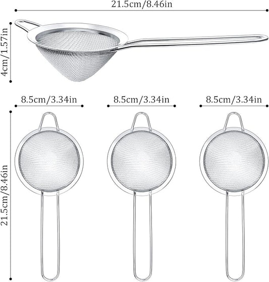Yungyan 15 Packs Fine Mesh Small Strainer 3.3" Cocktail Strainer Stainless Steel Tea Strainers Mini Sieve Sifter for Juice, Tea Herbs, Coffee Drinks, Long Handle(Silver)