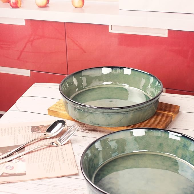 LIUYWYHCF Ceramic Pie Pan Quiche Dish 2.3 Quart Baking Pan, 11 Inch Round Au Gratin Baking Dishes, Non-Stick Tart Pan, Pie Plate for Apple, Oven, Dishwasher and Microwave Safe