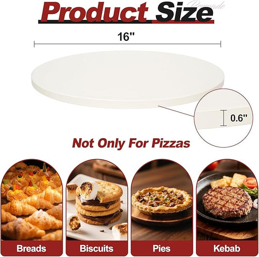 Permade Round Pizza Stone for Grill and Oven- 16 inch Baking Stone Heavy-Duty Cordierite Pizza Stone for Bread, Cookies, Heat Proof BBQ Grilling Cooking Stone for Making Crisp Crust Pizza (White)