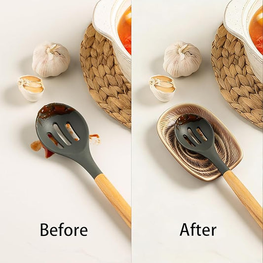 Ceremic Spoon Rest for Stove Top, Spoon Holder for Kitchen Counter, Coffee Spoon Rest, Cooking Utensil Rest for Ladles, Kitchen Decor, Housewarming Gifts, 1 pack (camel)