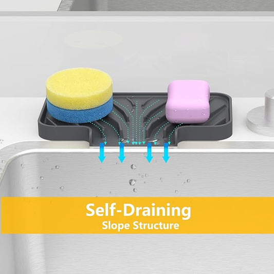 Sponge Holder for Kitchen Sink, 6"×4" High Slope Soap Tray, Silicone Sponge Holder with Drain, Dish Soap Mat for Shower Bathroom, Perfect for Bottle,Cup on Sink or Counter (Gray, 6×4)
