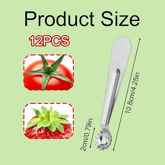 12pcs Silver Tomato Corer Tool, Stainless Steel Tomato Corer & Strawberry Huller Stem Remover Kitchen Tool Fruit Vegetable Baller