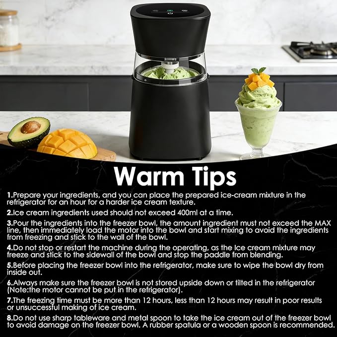 Ice Cream Maker Machine | Premium Electric Mini Maker Machine for Gelato, Sorbet & Frozen Yogurt | Low-Noise Operation, Easy to Clean