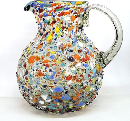 Confetti Rocks 120 oz Pitcher and 6 Drinking Glasses set, Recycled Glass, Lead-free, Toxin-Free (Pitcher & Glasses)
