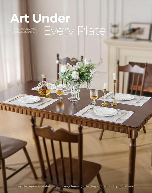 Leetaltree White Placemats Set of 6 - Heat Resistant Non-Slip Place mats for Dining Table, Washable Durable PVC Vinyl Woven Table Mats(White Circle, 6)