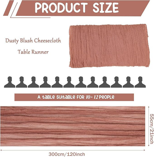 10 Pack Dusty Blush Cheesecloth Table Runner 10FT Boho Gauze Fabric Table Runner Vintage Rustic Sheer Runners for Wedding Party Bridal Baby Shower Long Table Decorations