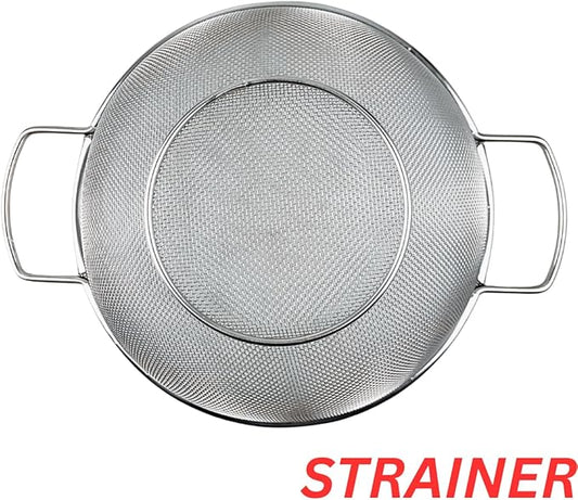 Fine Mesh Kitchen Strainer | Stainless Steel | 7" Top Diameter | 3" Height | Versatile Usage | Ergonomic Handles | Ideal for Straining, Draining, Steaming