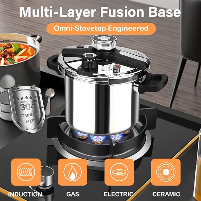 7.4QT Stainless Steel Pressure Cooker, Olla de presion, Cooking Pressure Cooker, Compatible with Induction and Gas Stovetops, Dishwasher Safe, One-Hand Opening Design (7.4QT)