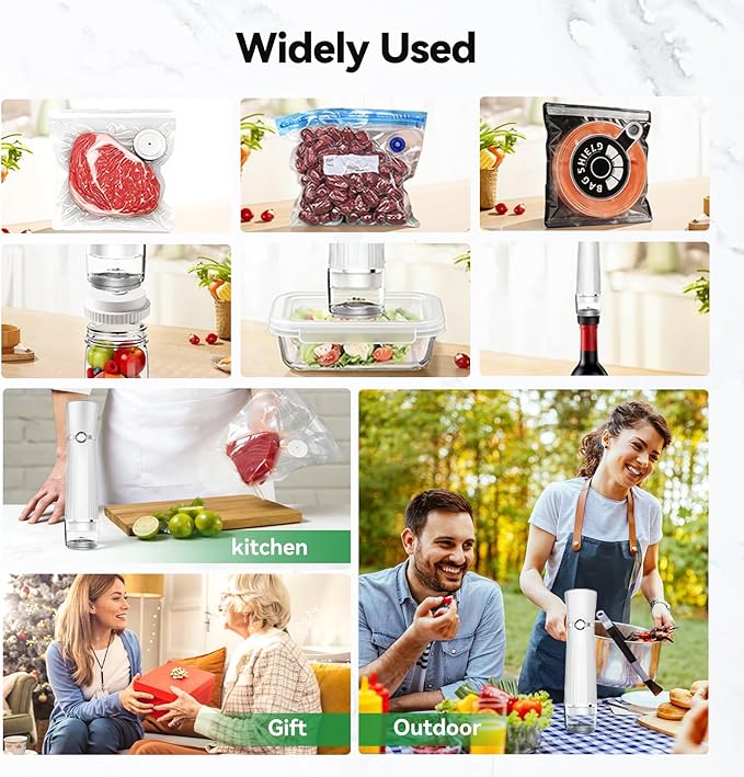 Vacuum Sealer for Food (Compact Vacuum Sealer Machine+30 Reusable Bags+20 Mason Jar Lids+Wine Stopper), Handheld Mason Jar Vacuum Sealer for 10X Preservation & Fresh, 80Kpa Portable Vacuum Food Saver
