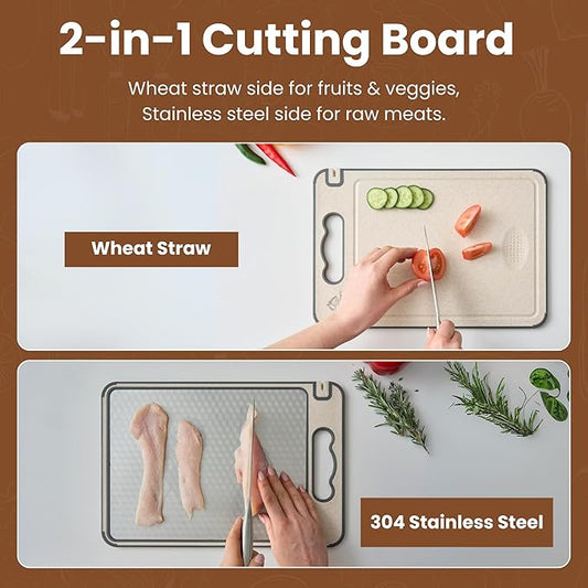 NovaCrest Steel Cutting Boards for Kitchen – Heavy-Duty, Rust-Resistant Cutting Board Stainless Steel – Dishwasher Safe Metal Chopping Board for Kitchen, Meat, Vegetables & More