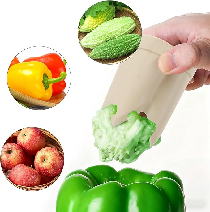 4 PCS Pepper Corer, Upgrade 2 in 1 Pepper Seed Corer Remover Tool Bell Pepper Cutter, Beige Green