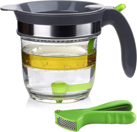 IVYHOME 4 Cups Plastic Fat Separator with Bottom Release, Gravy Grease Separator, Soup Oil Separator Measuring Cup