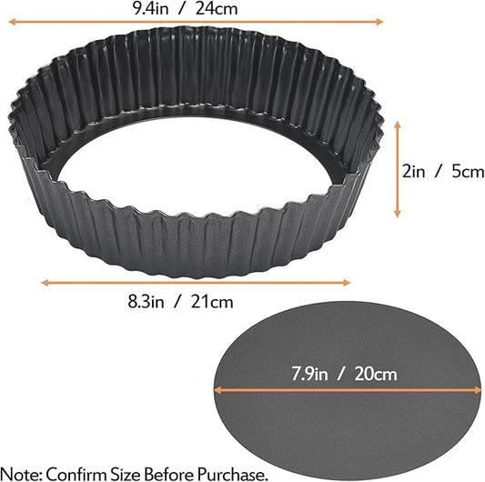 Kazozobi 2 Pack Nonstick Tart Pan, Quiche Pan, Carbon Steel Deep-dish Pie Pan with Removable Loose Bottom (9.4 In)