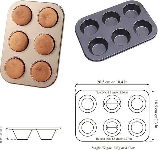 Bakehope Muffin Tins 6-Cups Nonstick Carbon Steel Standard Cupcake Pans, Set of 2