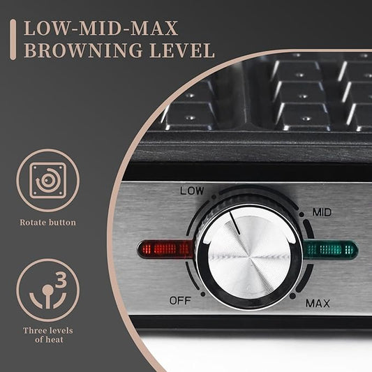 Waffles Maker Waffle Iron, 4 Belgian Square Waffle Maker, Belgian Waffle Maker Thick with Non-stick Plate, Breakfast Waffle Machine Make Waffle in Minutes, 3 Browning Level, 1200W