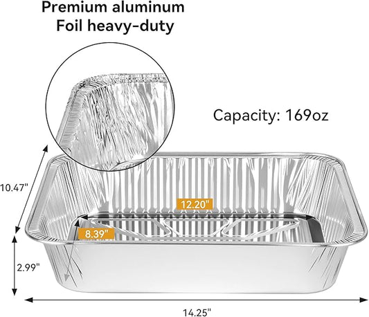 BondOnLum Disposable Aluminum Foil Pan, Family Size Baking Container, Deep Rectangular,9×13 Half Size,Tin Pans for Roasting,Catering,Picnic or Holiday needs (25 Pack)