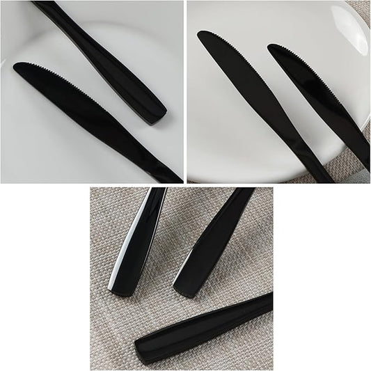 Teyyvn 16-Piece Mirror Finish Black Stainless Steel Dinner Knives, Cutlery Dinner Knife