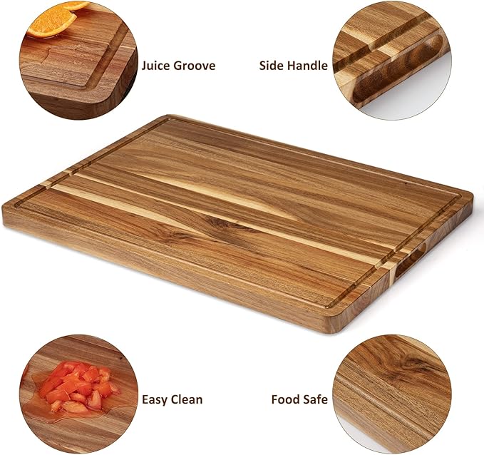 LinTimes Acacia Wood Cutting Board with Grip Handle - Serving Board, Cheese Board, Chopping Board 24"L *18"W Inches, Durable Lightweight Kitchen Essentials for Meat, Vegetables, Ideal Gift