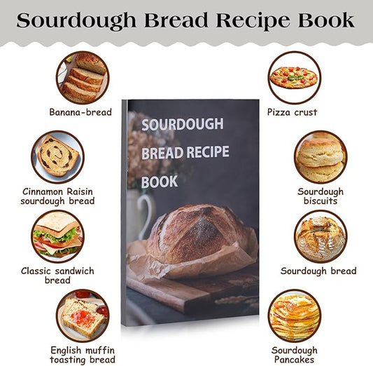Sourdough Starter Kit,34oz Sourdough Starter Jar Glass with Sourdough Recipes Cookbook.Sourdough Bread Baking Supplies with Thermometer,Natural Wooden Lid, Anti-slip Mat,Sourdough Jar scraper (2 pack)