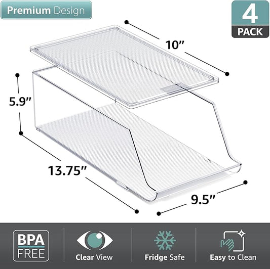 Sorbus Bottle Organizer for Fridge with Lid – Holds 9 Bottles – Stackable Drink Organizer for Refrigerator, Pantry, or Countertop – Clear BPA-Free Plastic Bottle Storage Holder (4 Pack)