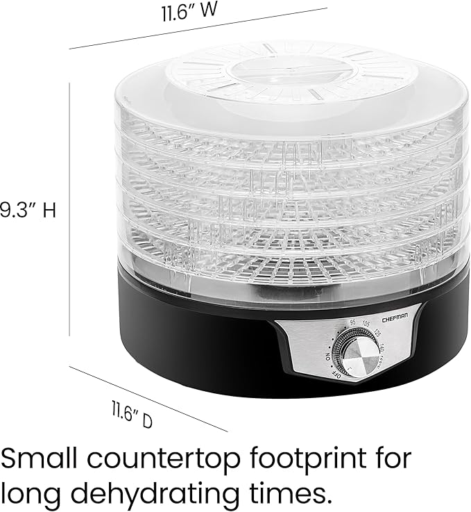 Chefman 5-Tray Food Dehydrator, 11.4-Inch Transparent Trays, Adjustable Temperature Control, Create Dried Snacks For The Family, Prepare Fruits, Jerky, Vegetables, Meats, & Herbs
