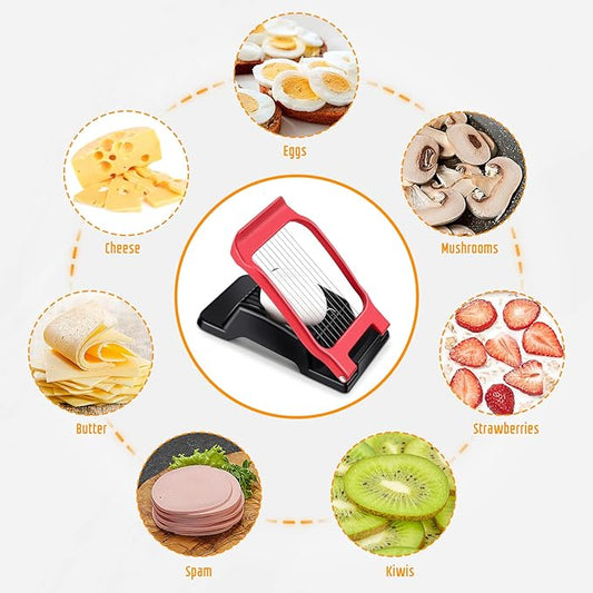 Egg Slicer - Stainless Steel Wire & Aluminium Heavy Duty Cutter, Dishwasher Safe for Eggs & Soft Fruits, Black & Red