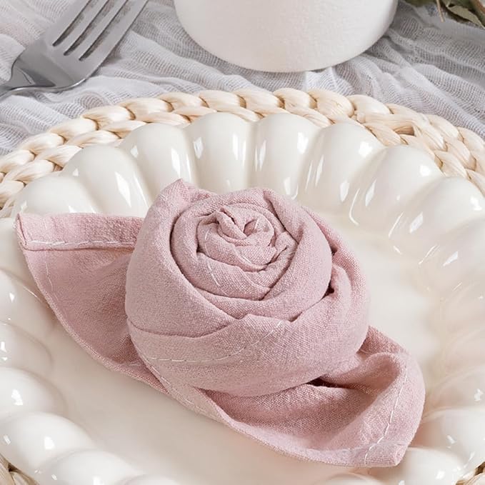 MLMC 8 Pack Pink Cloth Napkins Rustic Washable Cotton Linen Valentine's Day Napkins Set of 8 Dusty Pink 17"x17" Reusable Dinner Napkins Cloth for Spring Easter Wedding Bridal Shower Reception