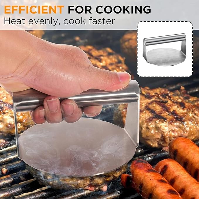 Steel Smashed Burger Press, 4.72" Round Burger Smasher with Anti-Scald Handle, Hamburger Press, Dishwasher Safe Grill Press for Griddle, Juicy and Crispy Burgers for BBQs, Cookouts