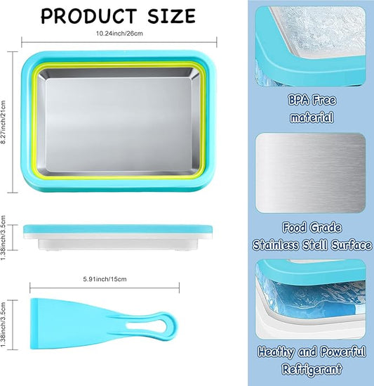 Mini Rolled Ice Cream Maker, Frozen Yogurt Rolls Tray, Instant Cold Plate Ice Cream Maker, Homemade DIY Smoothies, Ideal for Family Activities, Lake Blue
