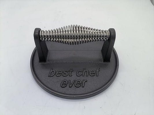 Kitchen Tools Best Chef Ever Heavy Duty Cast Iron Grill Press Burger Press Bacon Press Barbecue Press Meat Press Burger Smasher Griddle Press Round Flat Press (6.3inch)