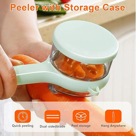 Upgrade Fruit & Vegetable Kitchen Peeler with Storage Box -Safe and Efficient Double-Sided Sharp Stainless Steel Blade,Easy to Clean Peeler with Box Storage,Mess-Free Vegetable & Fruit Prep(Green)