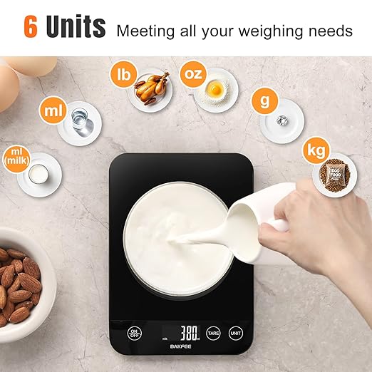 Food Scale, 33lb Rechargeable Kitchen Scale with Tempered Glass, Grams and Ounces, USB Charging, 1g High Accuracy for Baking, Cooking & Food Prep, BK807