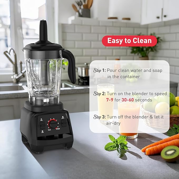 JUSANTE Smoothie Blender, 1800W Countertop Professional Blender Juicer for Kitchen Ice Crusher or Juice, Milkshake, Dessert (Black)