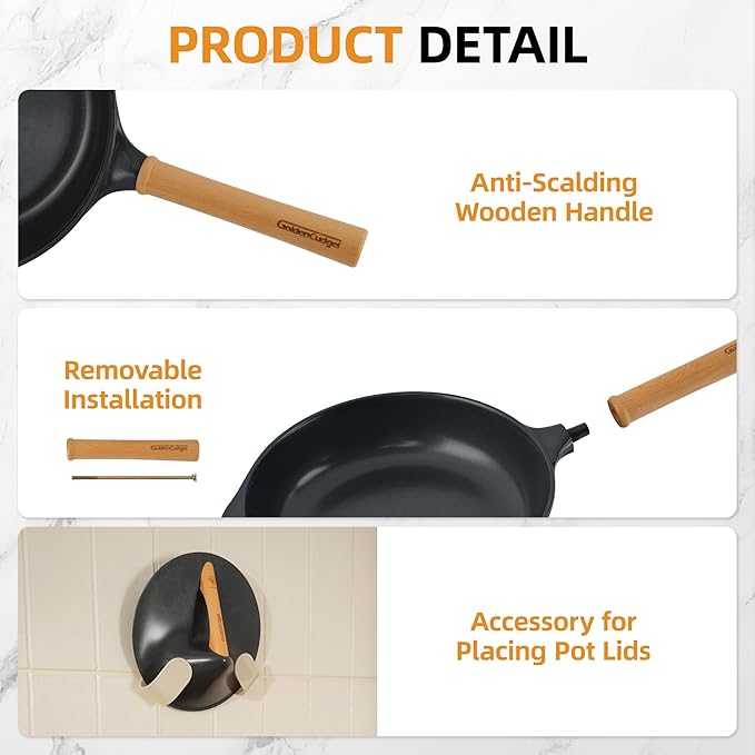 Nonstick Frying Pan with Lid ,10 Inch Deep Fry Pan, Toxin-Free Ceramic Cookware Skillets, Healthy Non Toxic Saute Pan with Helper Handle,Wabi-Sabi Style Fry Pan Compatible with All Stovetops