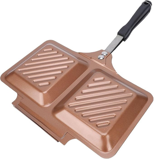 Non Stick Coating Grilled Maker with Double Sided Stovetop, for Home Kitchen Square, Easy Up and Quick Cooking (Gold)