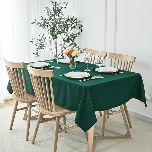 maxmill Rectangle Christmas Tablecloth Weaved Texture Waterproof Spillproof Wrinkle Free Table Cloth, Kitchen Dining Room Decoration, Holiday Party, Banquet Event Dinner, 52 x 70 Inch, Hunter Green