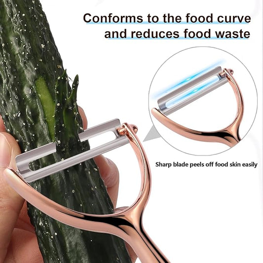 LIIGEMI Effortless Y Peeler with Sharp Stainless Steel Blades for Apples, Cucumbers - Ergonomic Handle for Easy Potato Eye removal, Perfect for Cooking Enthusiasts and Kitchen Novices(Rose Gold )