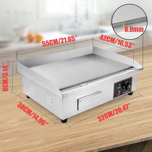 Heuyrao 22" Commercial Electric Griddle, 3000W 110V Electric Flat Top Grill, Countertop Griddle with Shovels and Brushes for Restaurant Kitchens
