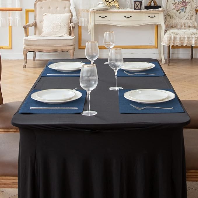 Linen Fabric Placemats Set of 4, Machine Washable, Heat Resistant, Wrinkle Free, Thick Polyester Kitchen Place Mats for Dining Table (Navy Blue)