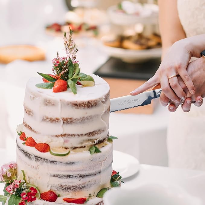 AW Bridal Silver Cake Cutting Set for Wedding, Stainless Steel Engraved Wedding Cake Knife Pie Server Gifts for Bridal Shower Engagement, Silver