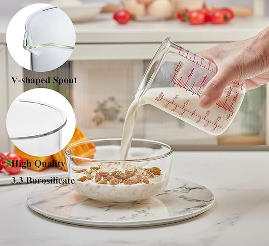 High Borosilicate Glass Measuring Cup Set-V-Shaped Spout,Includes 250ml(8OZ), 500ml(16OZ), and 1000ml(32OZ) Glass Measuring Beaker for Kitchen or Restaurant, Easy to Read