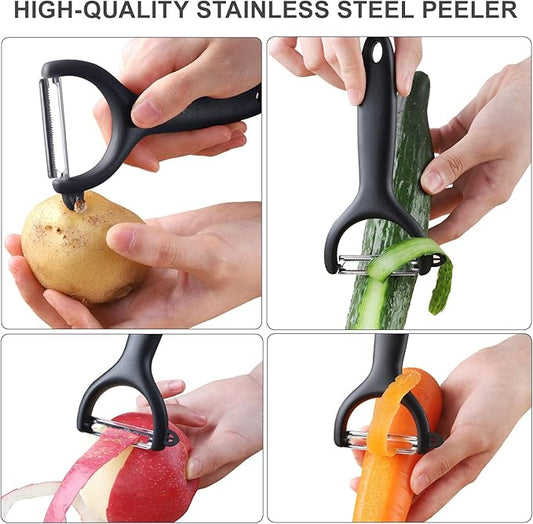 Safe Mandoline Slicer for Kitchen, 5 in 1 Vegetable Chopper, French Fry Cutter For Potatoes, Potato Slicer,Food Chopper,Adjustable Thickness 0.1-8 mm, With Peeler/Cleaning Brush((BlackKnight)
